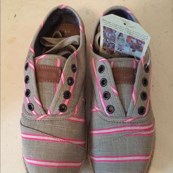 Toms Pink Washed Stripe Rope Sneakers Cordones 6.5 - Picture 3 of 4